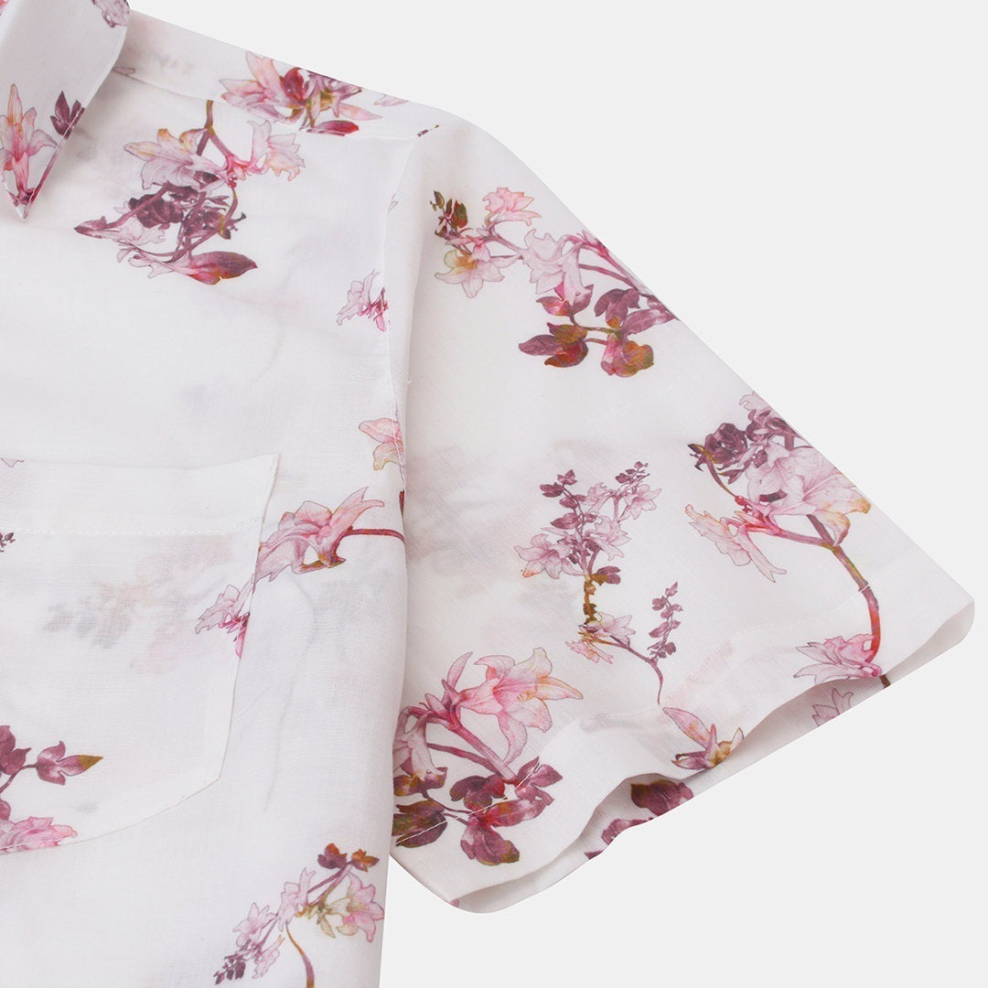 Flowers Printed Loose Short Sleeve Lapel Shirt