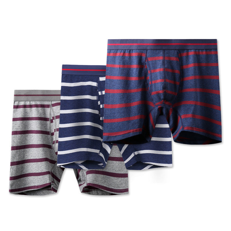 Men's Cotton Striped Boxer Brifs Fly Front with Pouch