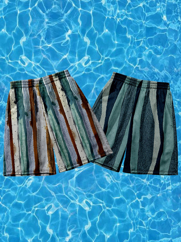 Mens Novelty & Basic Stripes Quick Dry Beach Shorts