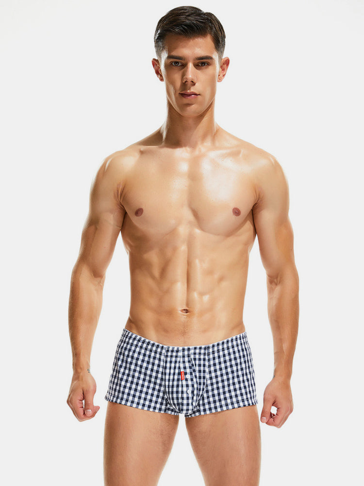 Plaid 100% Cotton Men's Soft Boxer Briefs