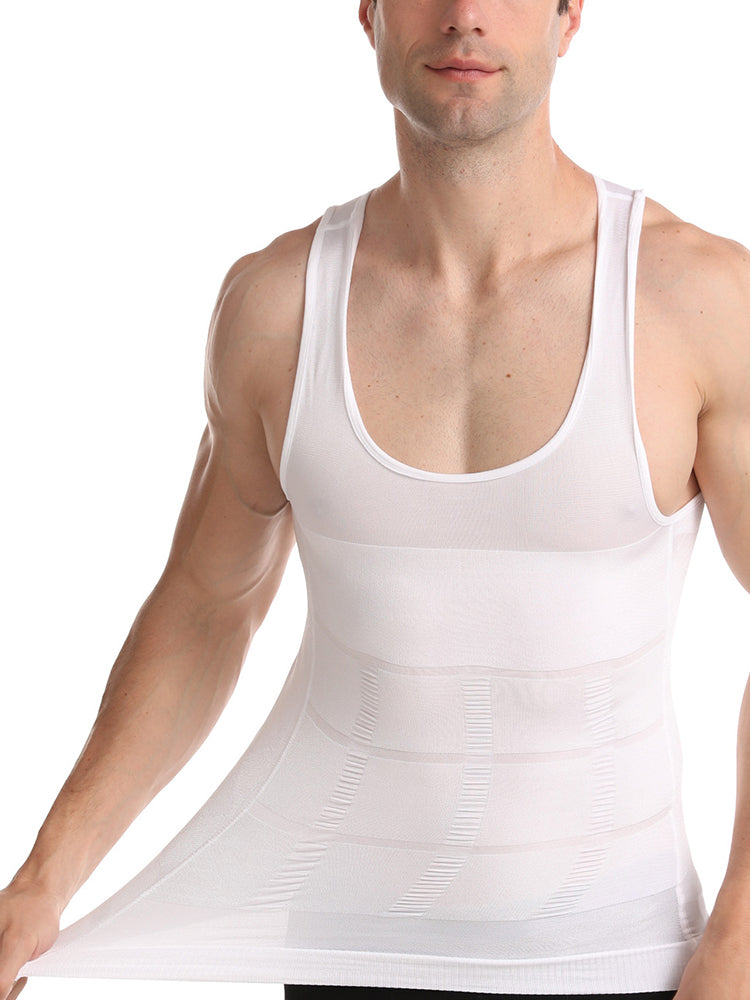 Mens Waist Body Shaper Vest T-Shirt Tank Tops