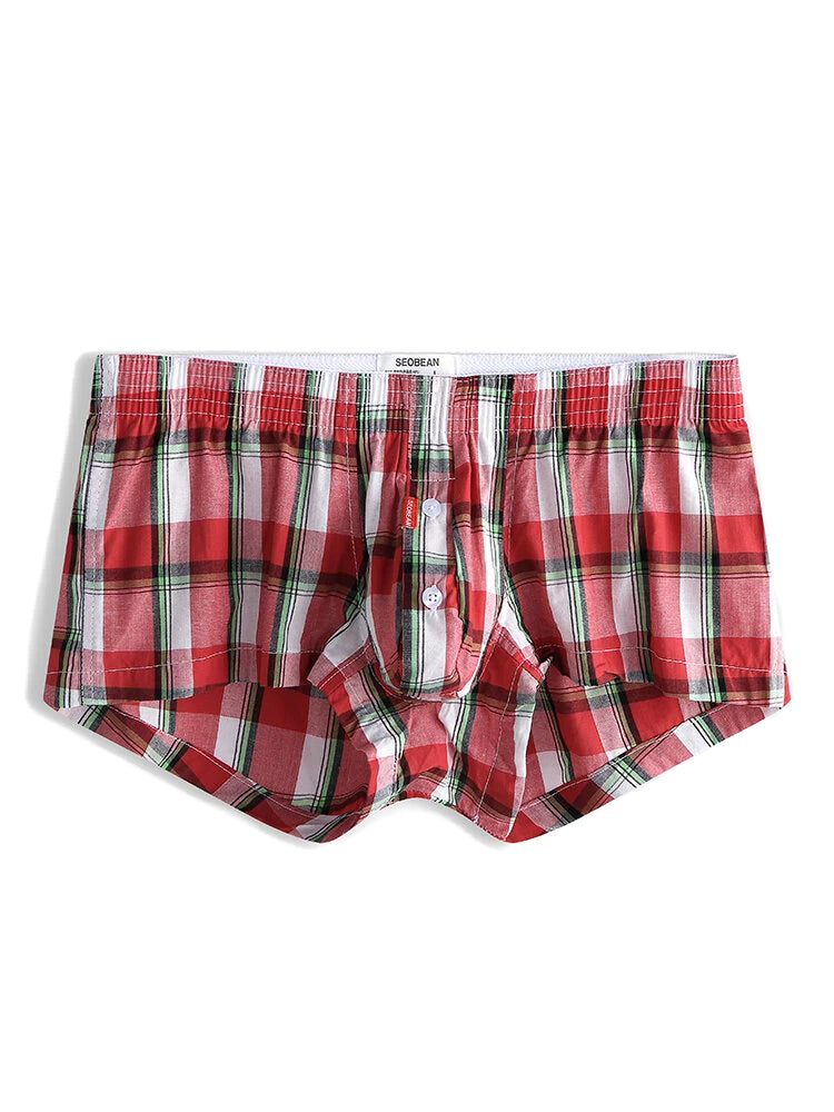 Mens Plaid Front Pouch Boxer Shorts