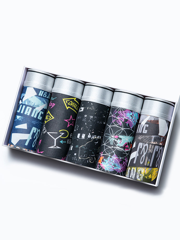 5-Pack Ice Silk Breathable Print Men's Trunks