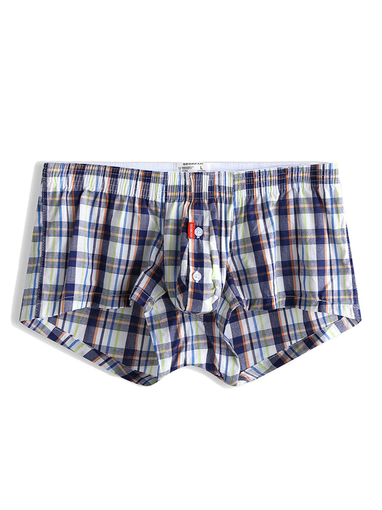 Mens Plaid Front Pouch Boxer Shorts