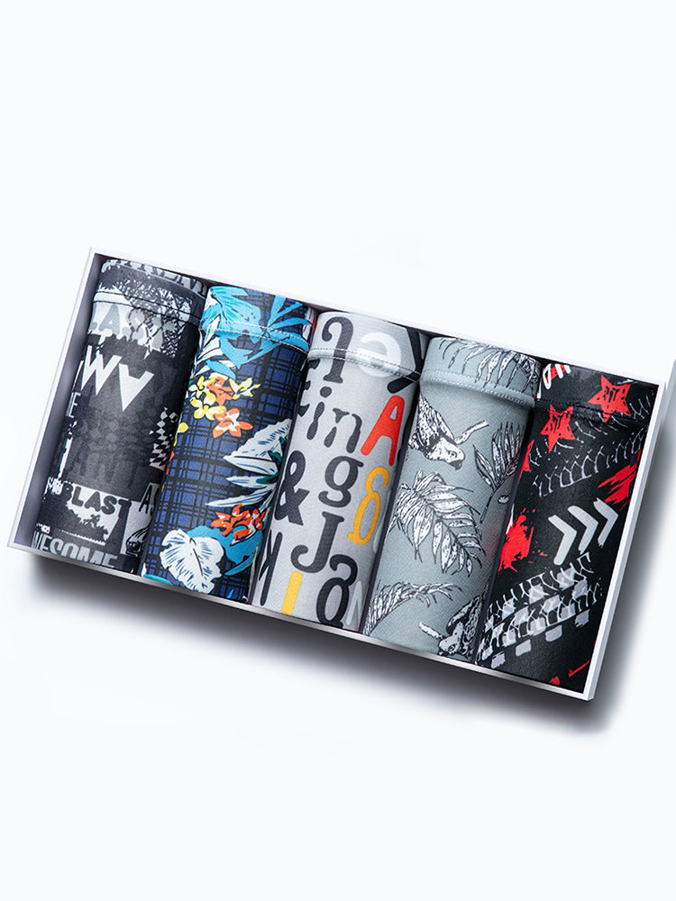 5-Pack Ice Silk Breathable Print Men's Trunks