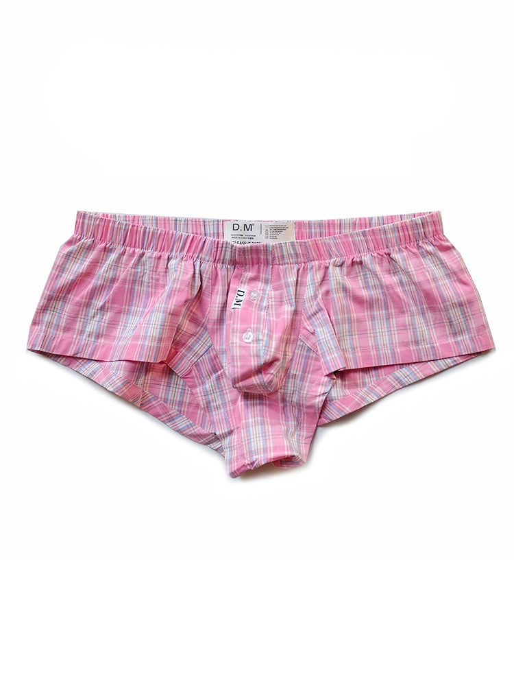 Mens Plaid Front Pouch Boxer Shorts