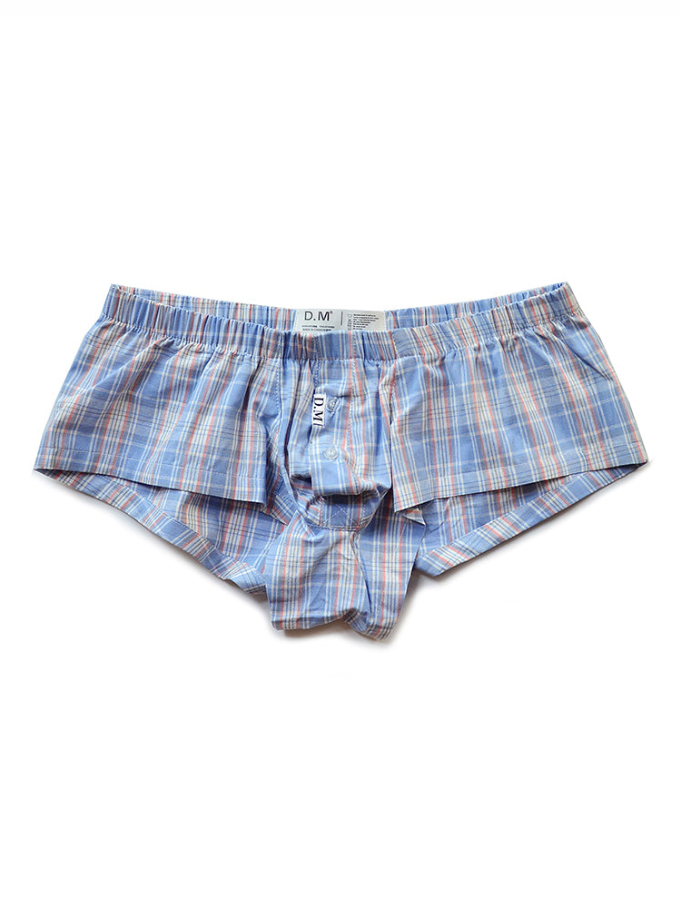 Mens Plaid Front Pouch Boxer Shorts