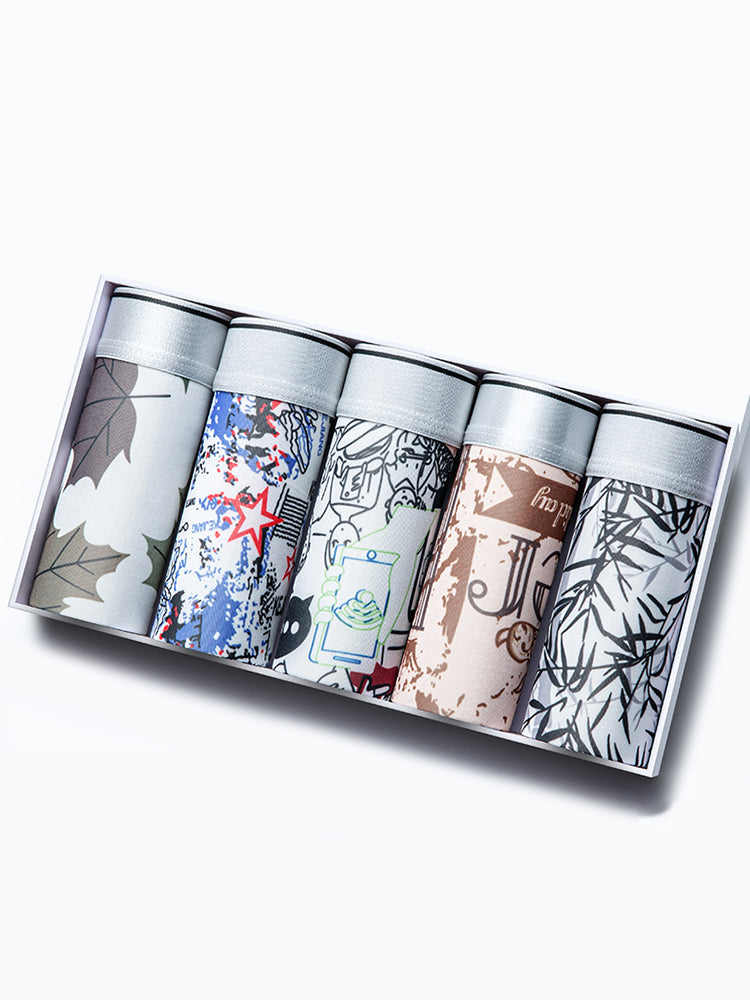 5-Pack Ice Silk Breathable Print Men's Trunks