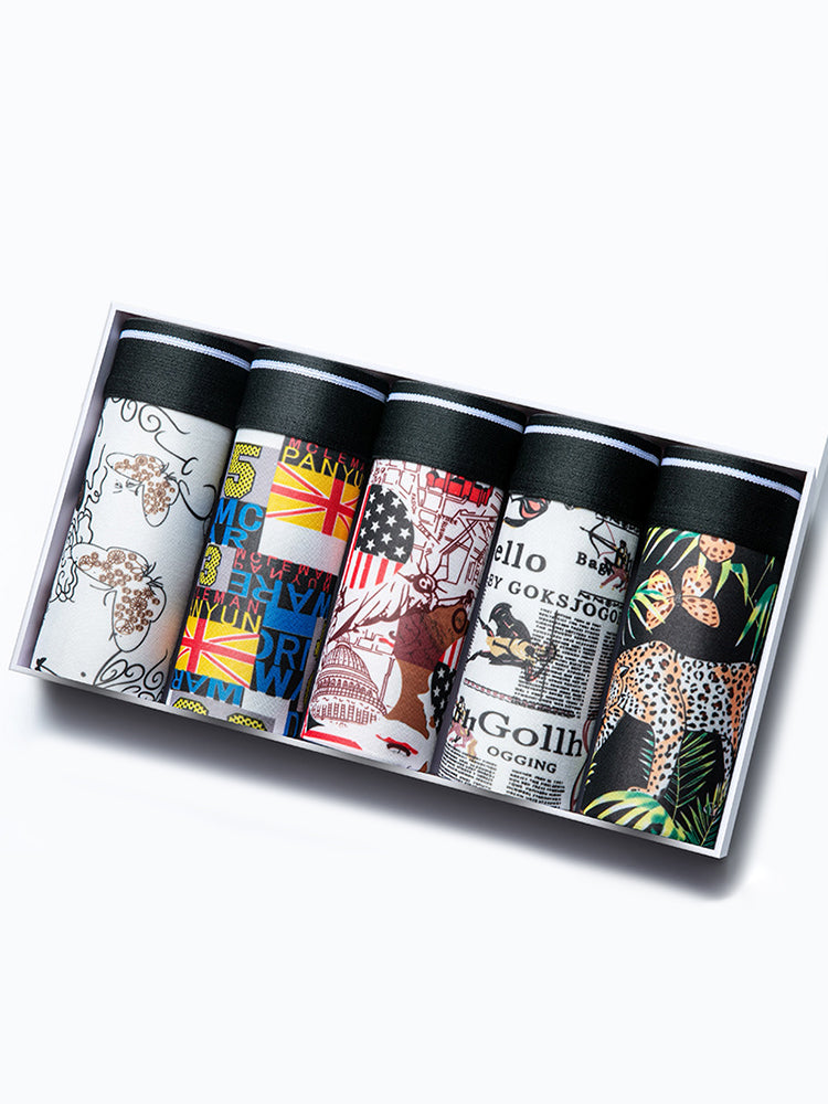 5-Pack Ice Silk Breathable Print Men's Trunks