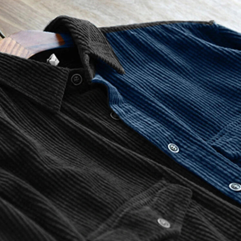 Mens Patchwork Double Pocket Loose Long Sleeve Shirts