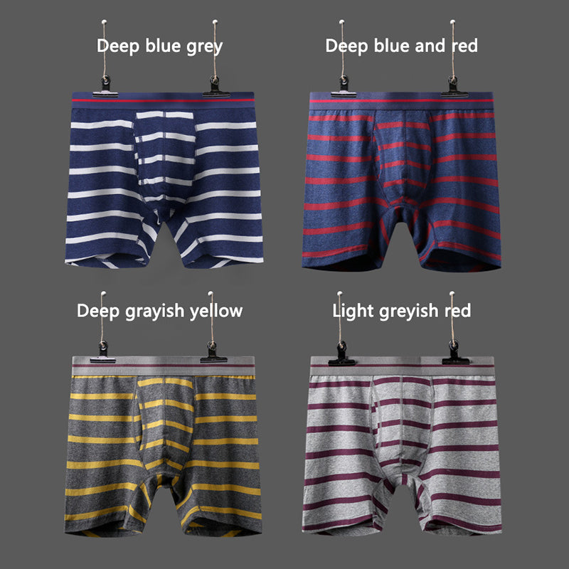 Men's Cotton Striped Boxer Brifs Fly Front with Pouch