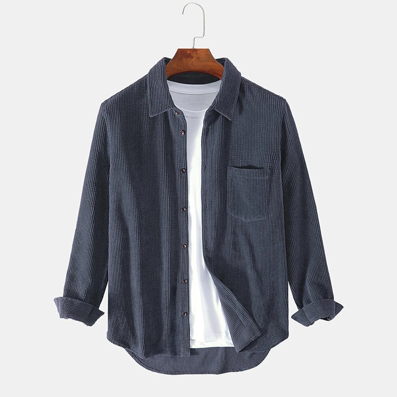 Mens Plain Style Corduroy Casual Long Sleeve Shirts