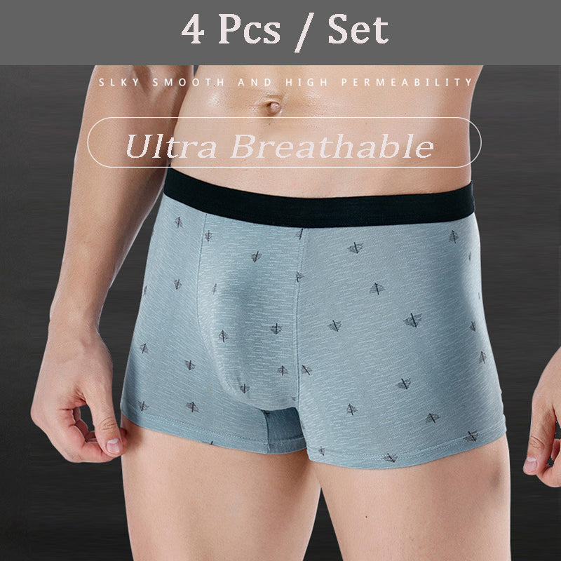 4Pcs Soft Cotton Printed Mid-waist Men's Boxer Briefs