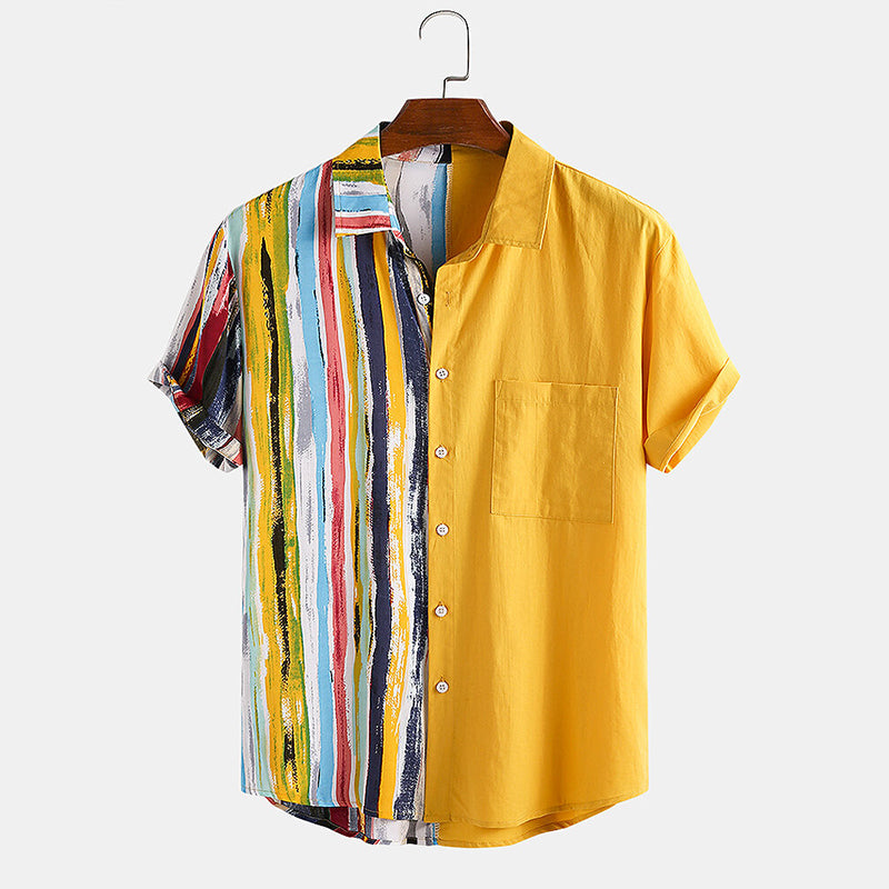 Men's 100% Cotton Stripe Patchwork Shirt