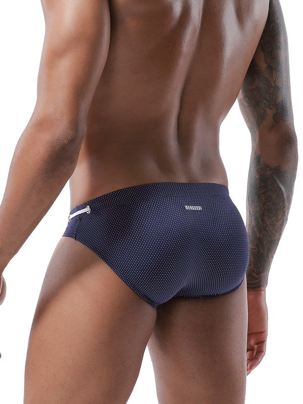 Mens U Convex Pouch Drawstring Solid Swimming Briefs