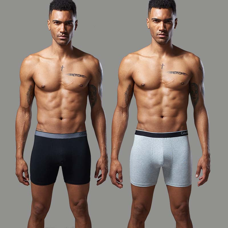 2Pcs Men's Sports Cotton Soft Solid Color Boxer Briefs