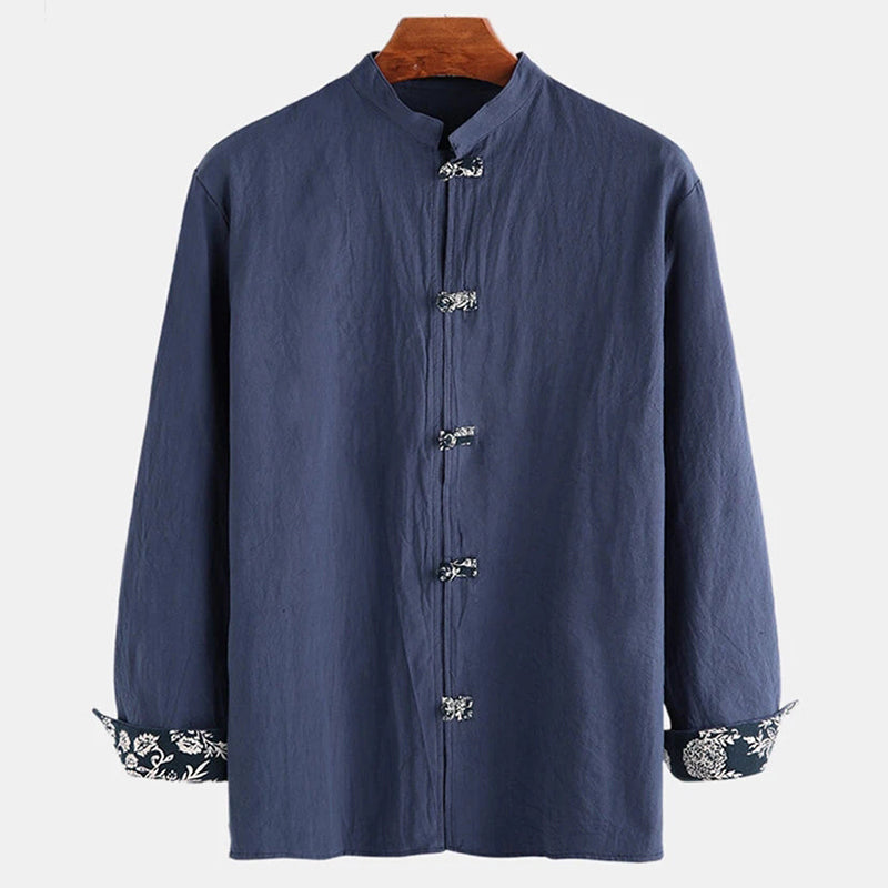 Mens Ethnic Chinese Style Solid Color Long Sleeve Shirts