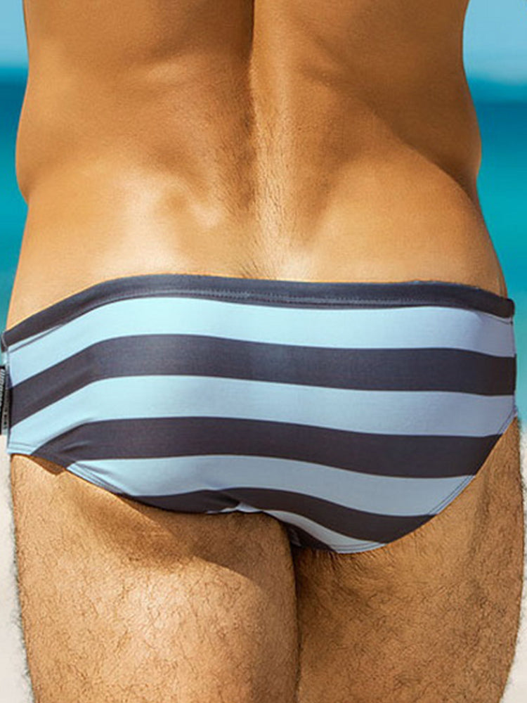 Mens Surfing Striped Swimming Briefs