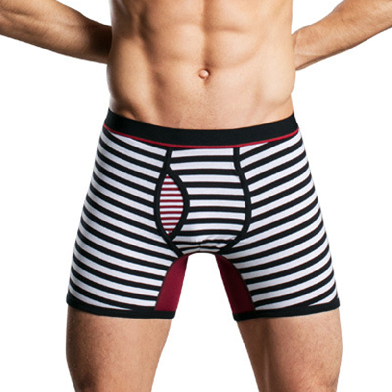 Men's Fly Front with Pouch Striped Cotton Boxer Briefs