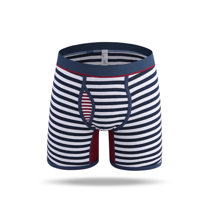 Men's Fly Front with Pouch Striped Cotton Boxer Briefs