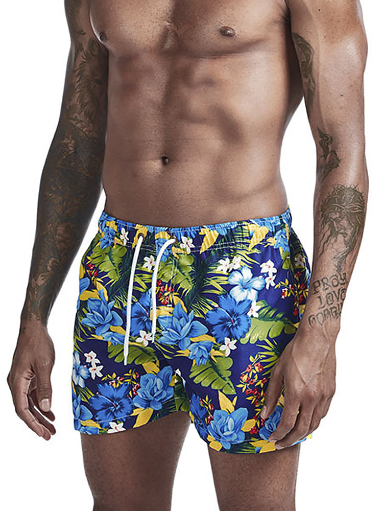 Mens Tropical Print Drawstring Quick Dry Board Shorts