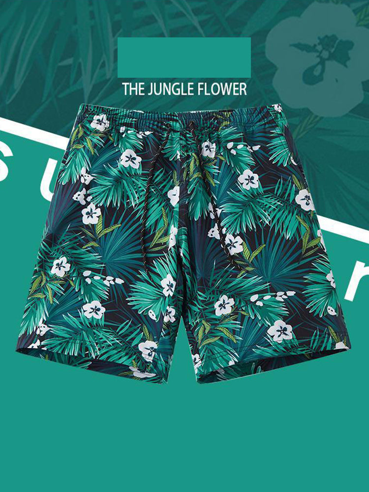 Men Quick Dry Drawstring Printed Ling Swim Trunks