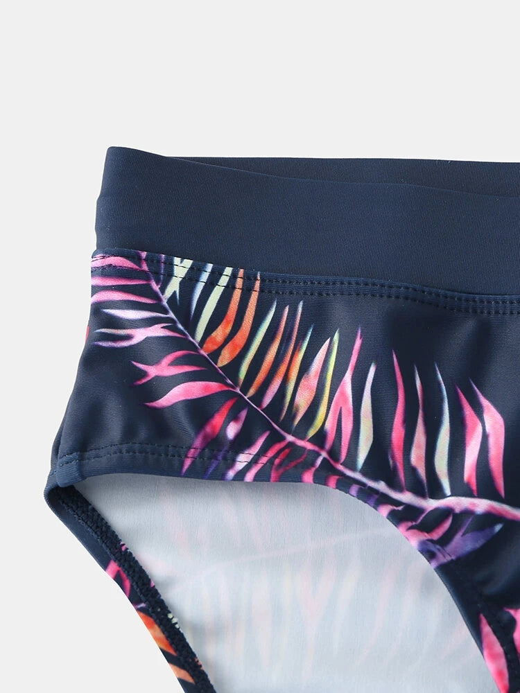 Men Leaf Printed Breathable Swim Briefs