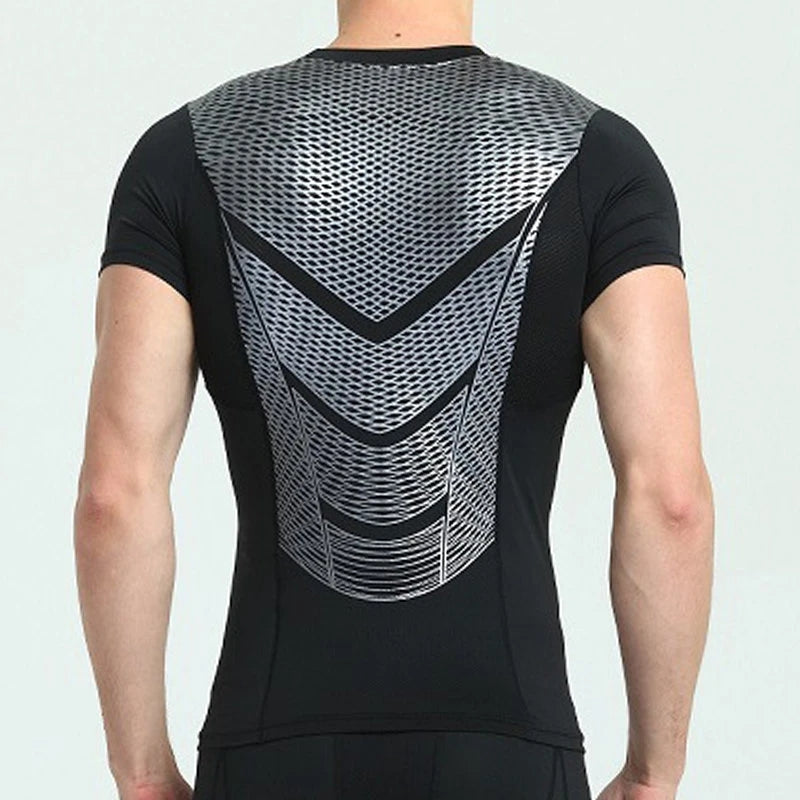 Mens Super Elastic Sport Gym Quick-drying Tops