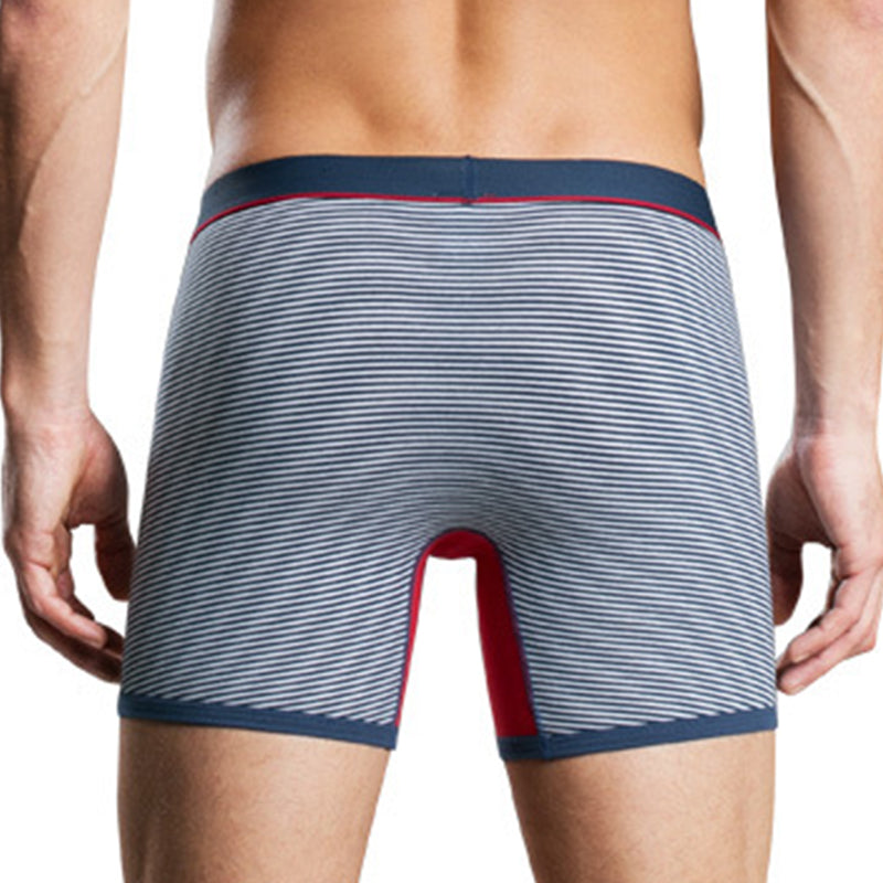 Men's Fly Front with Pouch Striped Cotton Boxer Briefs