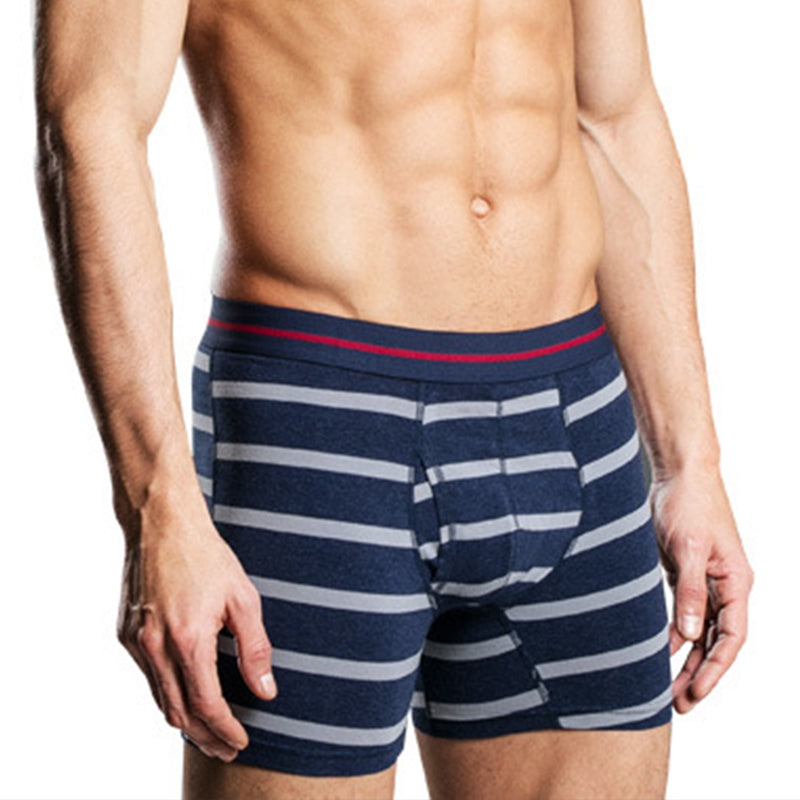 Men's Cotton Striped Boxer Brifs Fly Front with Pouch