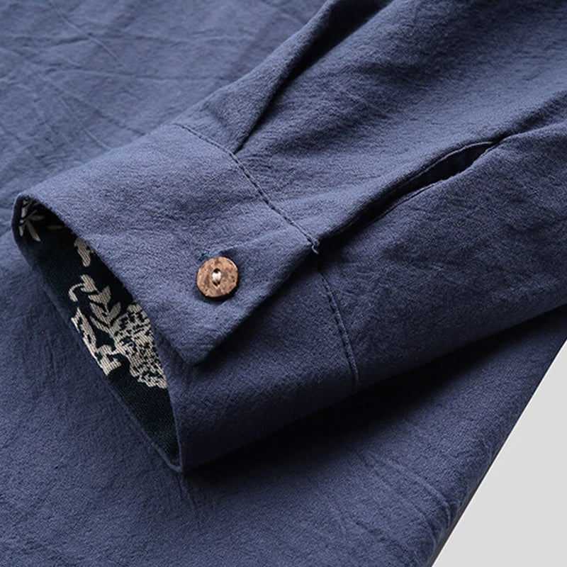 Mens Ethnic Chinese Style Solid Color Long Sleeve Shirts