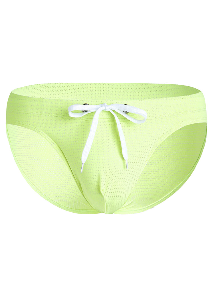 Mens U Convex Pouch Drawstring Solid Swimming Briefs