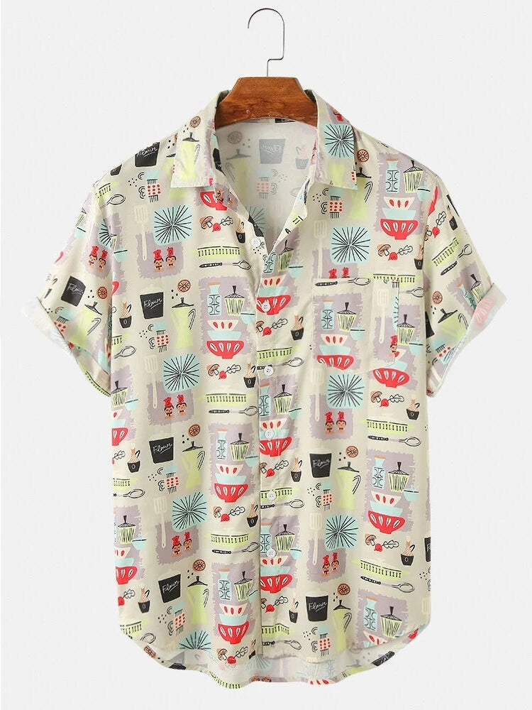 Mens Colorful Mushroom Element Print Light Shirts