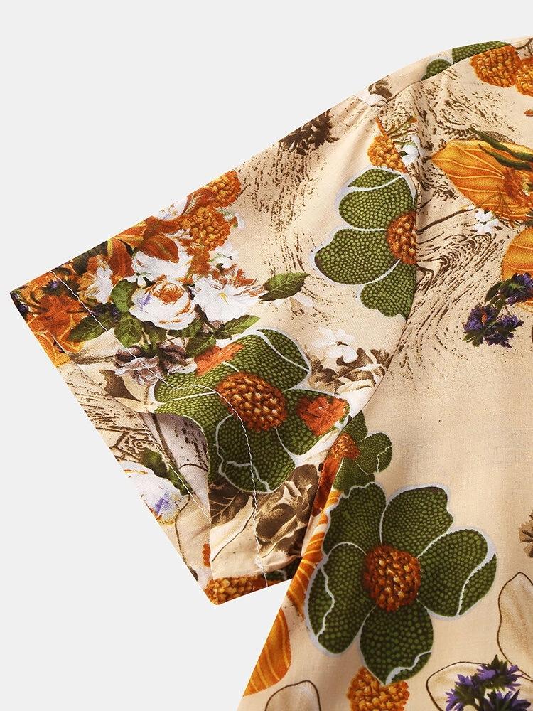 Mens Vintage Floral Oil Printting Short Sleeve Shirts