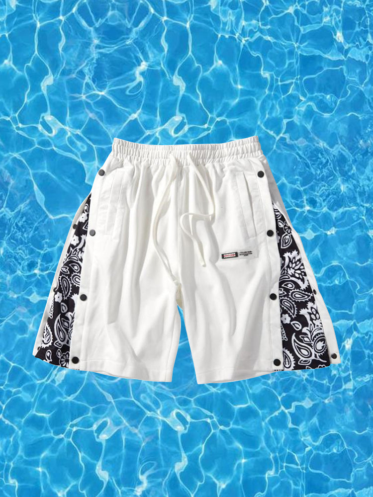 Mens Pattern Patchwork Elastic Active Athletic Shorts