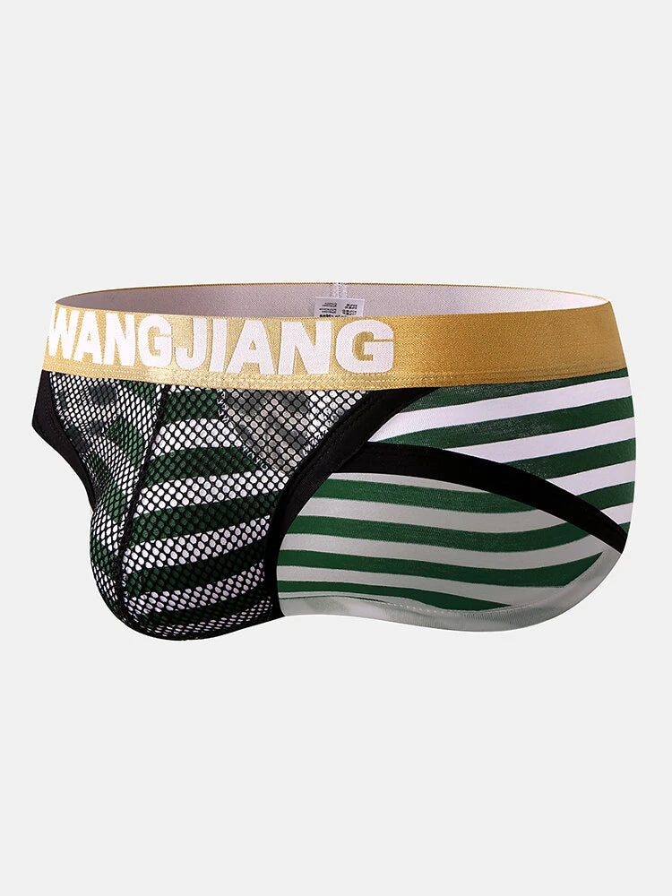 2 Pack Sexy Mens Striped Cotton U Shaped Pouch Briefs