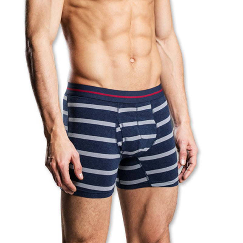 Men's Cotton Striped Boxer Brifs Fly Front with Pouch