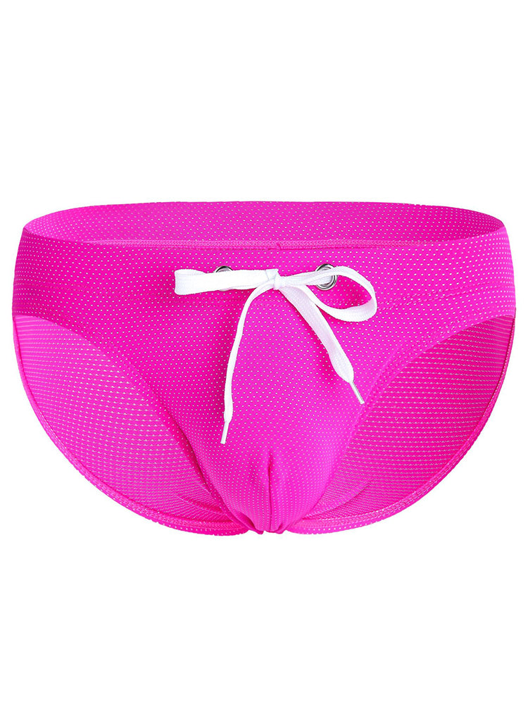 Mens U Convex Pouch Drawstring Solid Swimming Briefs