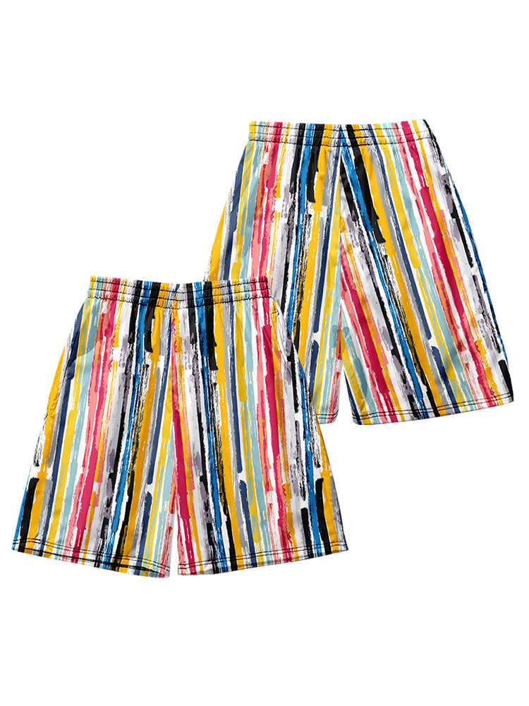 Mens Colorful Stripe Printing Breathable Beach Shorts