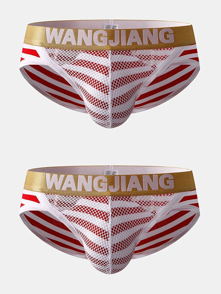 2 Pack Sexy Mens Striped Cotton U Shaped Pouch Briefs