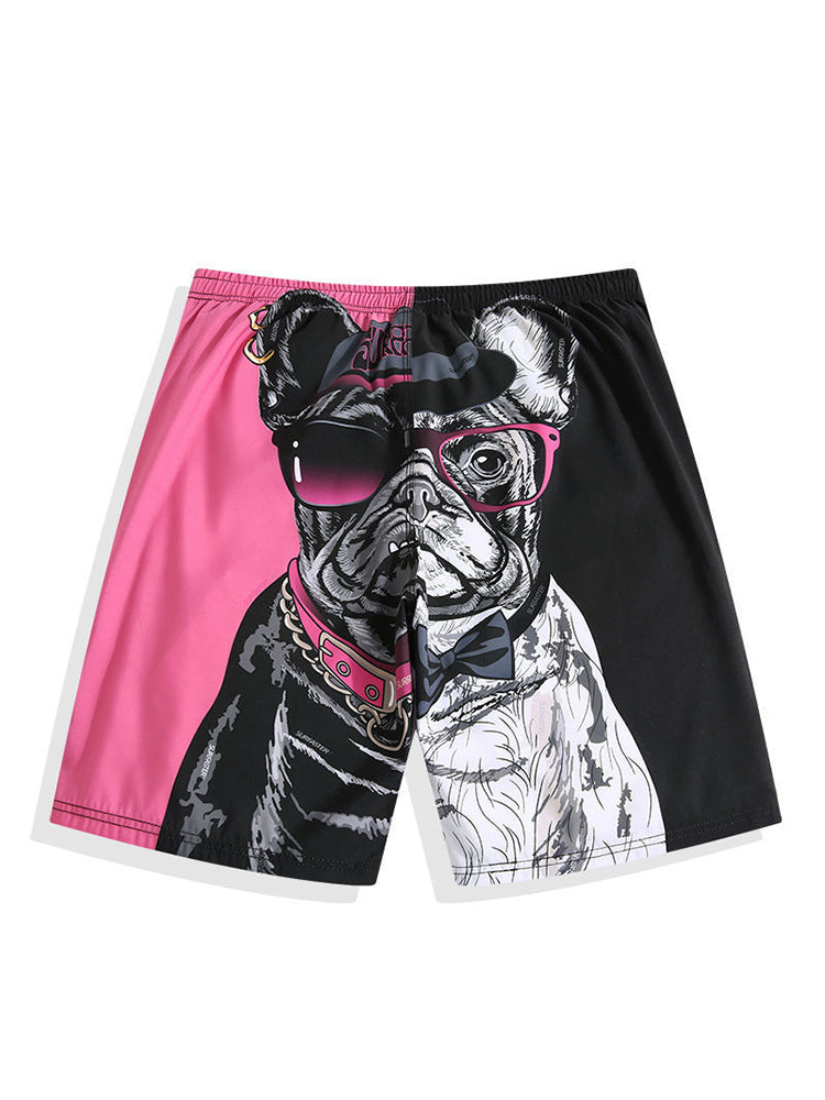 Men Animal Print Drawstring Waist Swim Trunks