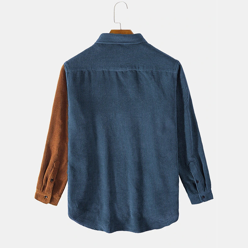 Mens Corduroy Designed Patchwork Long Sleeve Shirts