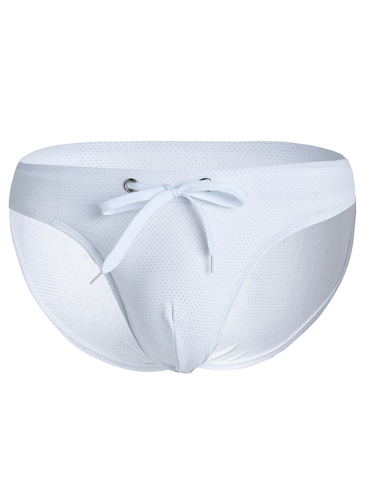 Mens U Convex Pouch Drawstring Solid Swimming Briefs