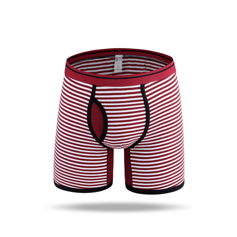 Men's Fly Front with Pouch Striped Cotton Boxer Briefs