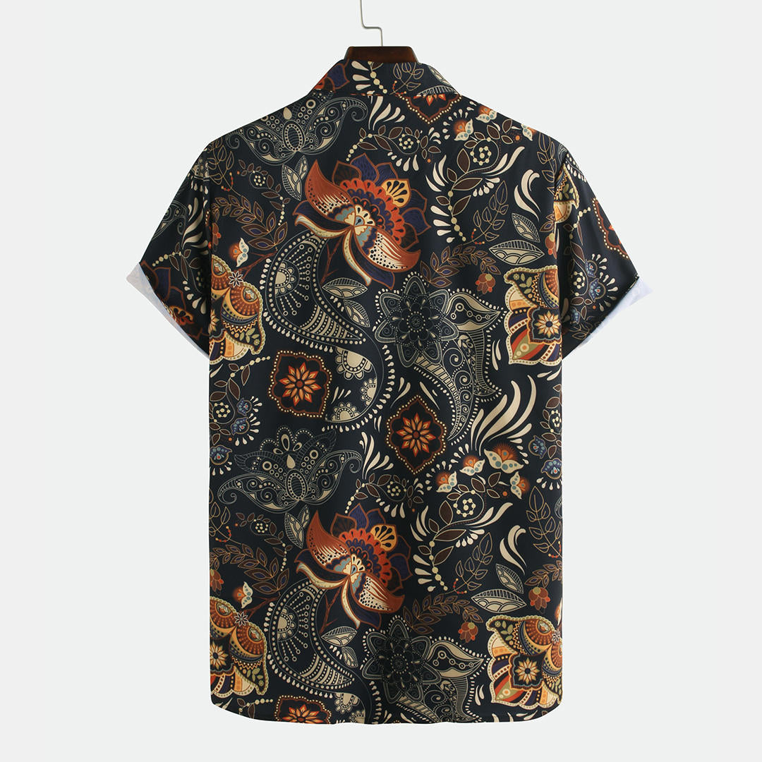 Mens Ethnic Style Flower Printed Shirts
