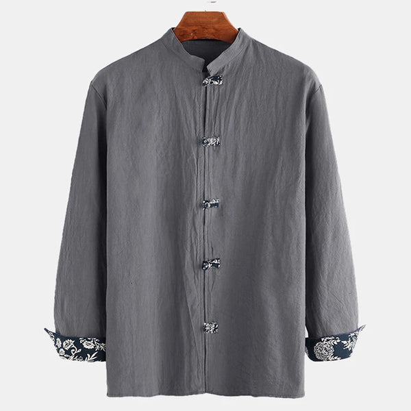 Mens Ethnic Chinese Style Solid Color Long Sleeve Shirts