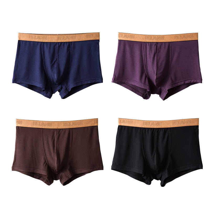 4Pcs Modal Ultra-soft Solid Mid-waist Men's Boxer Briefs