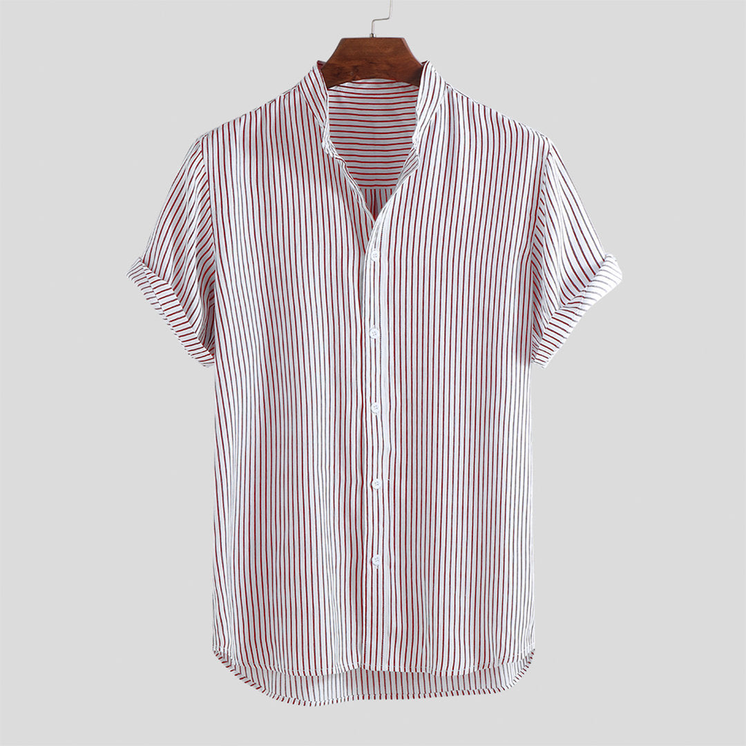 Mens Striped Breathable Stand Collar Shirts