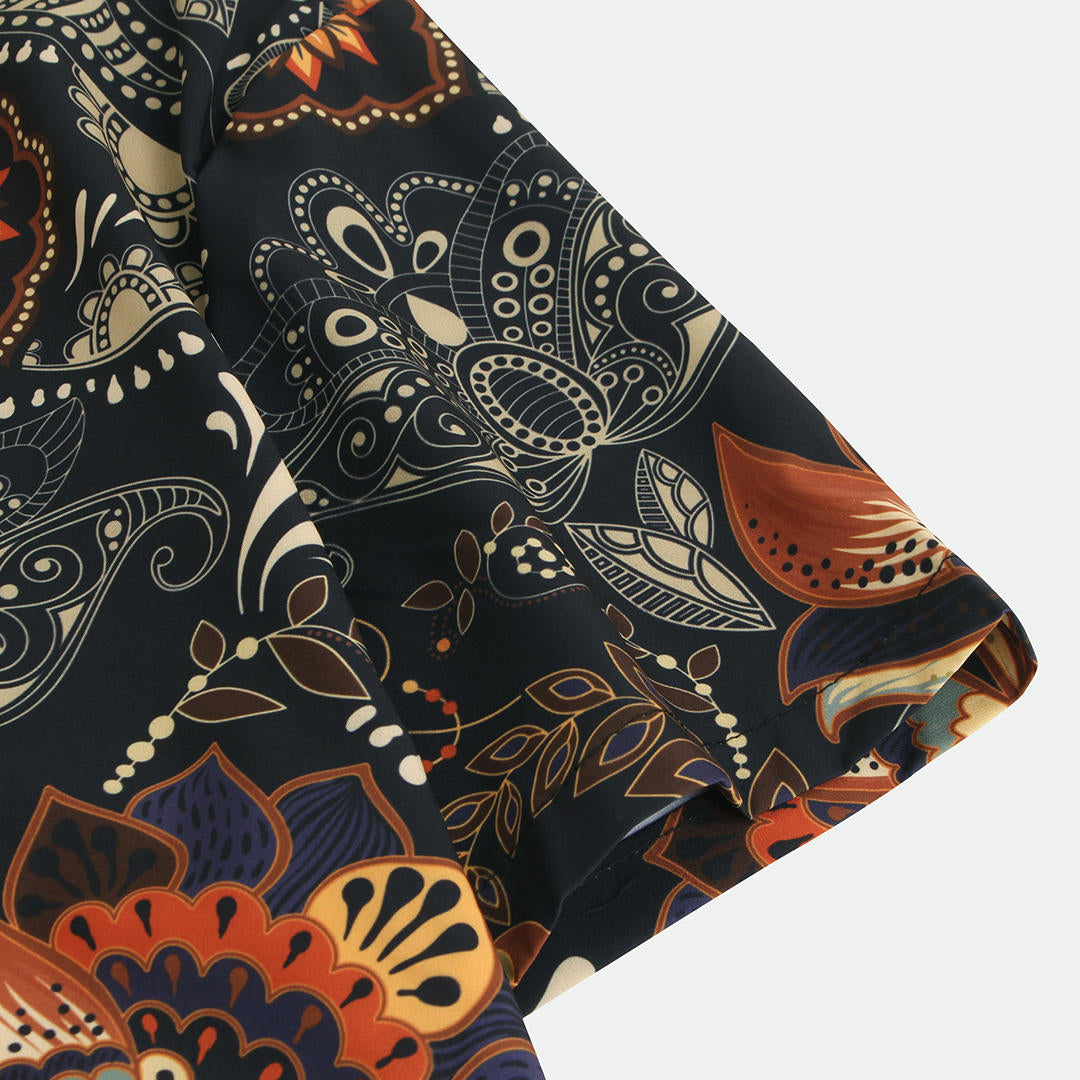 Mens Ethnic Style Flower Printed Shirts