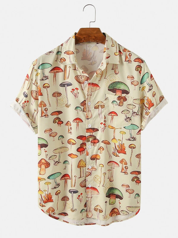 Mens Colorful Mushroom Element Print Light Shirts